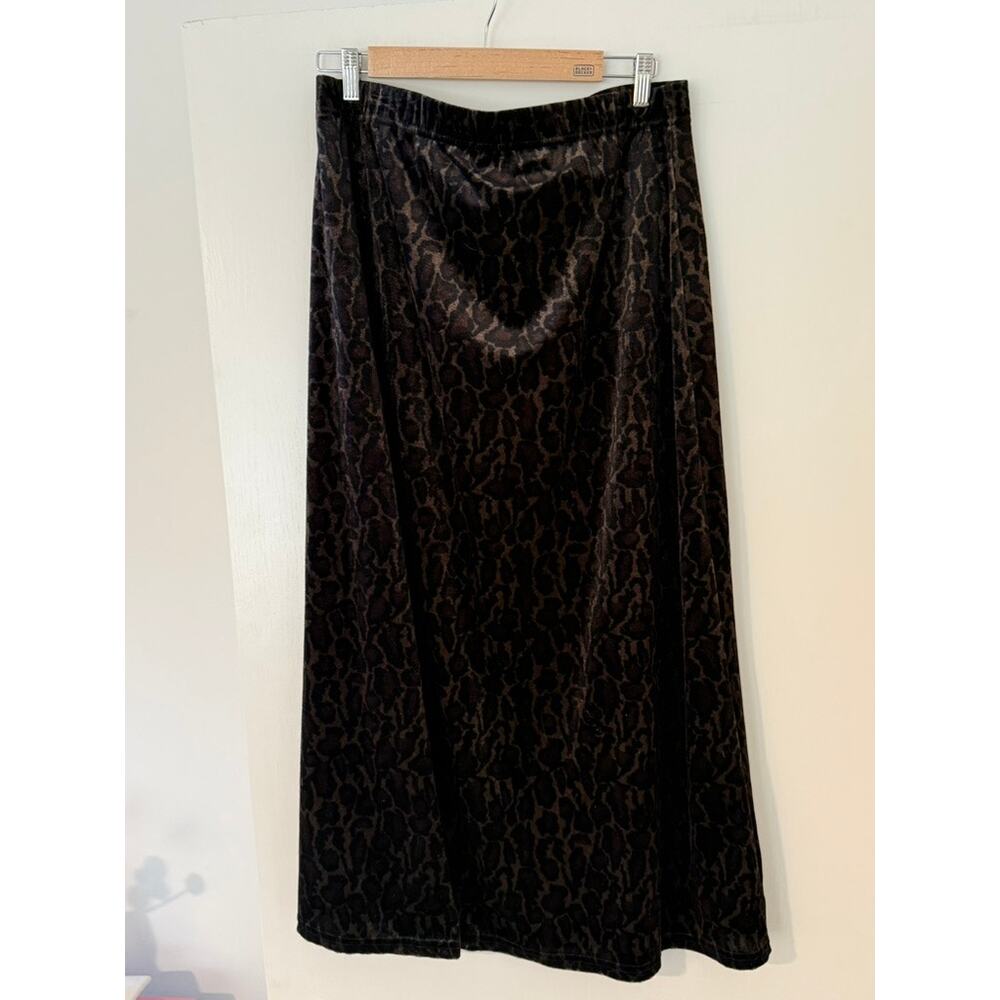 Velvet Leopard Midi Skirt Y2K Grunge Soft Girl Brown Black Animal Print ✨‎